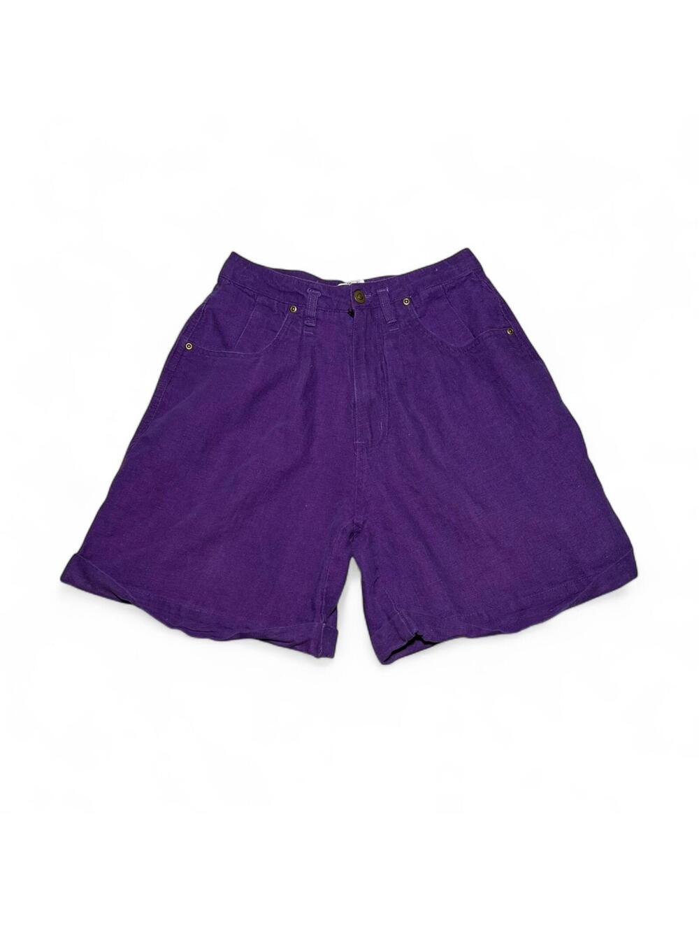 Vintage 90s Purple Linen Cotton Blend High Waisted Shorts Size 8